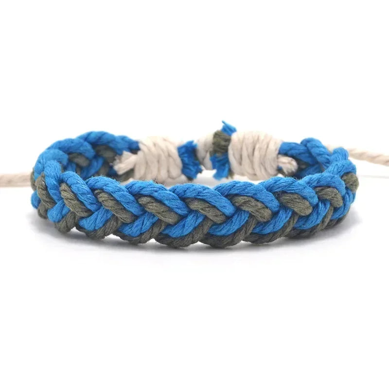 Retro Wave Rope Bracelet Men Colorful Braided Handmade Rope Wrap Adjustable Length Bracelets & Bangles Male Gift