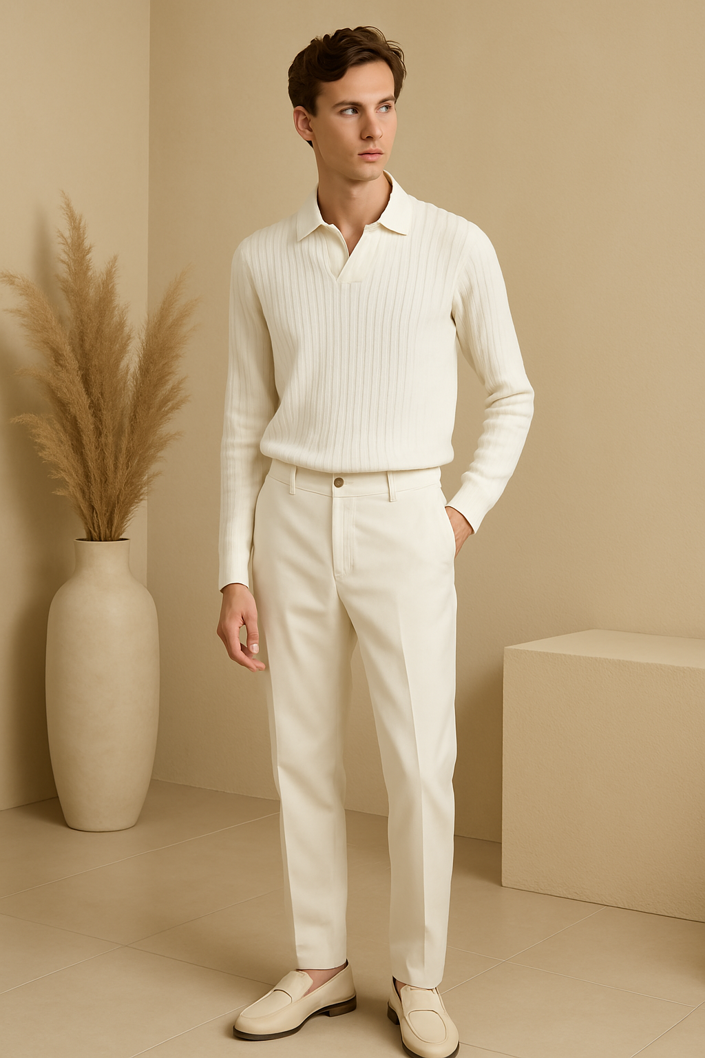 VORO Striped Long Sleeve Polo