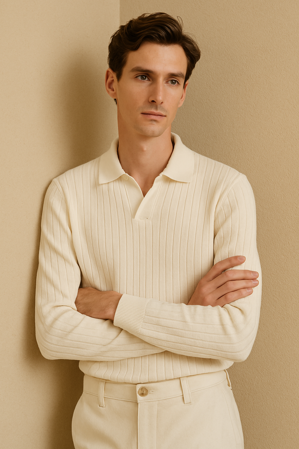 VORO Striped Long Sleeve Polo